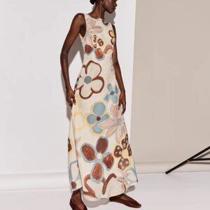 NWT Art Of Bloom Linen Bias Cut Maxi Dress Flower